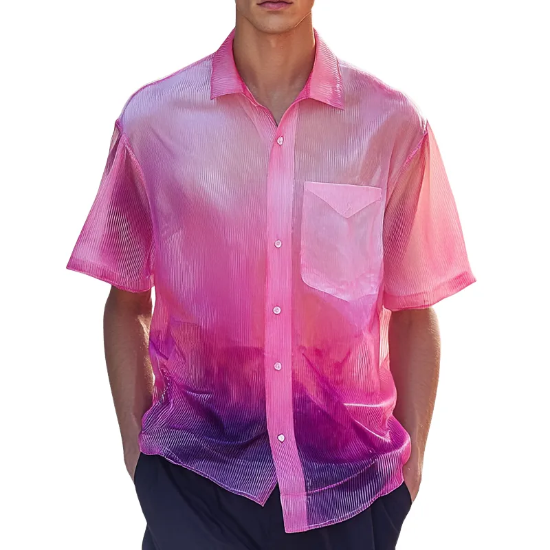 Men's Glossy Gradient Print Short-Sleeved Shirt MTA0625F6X sold by Manly