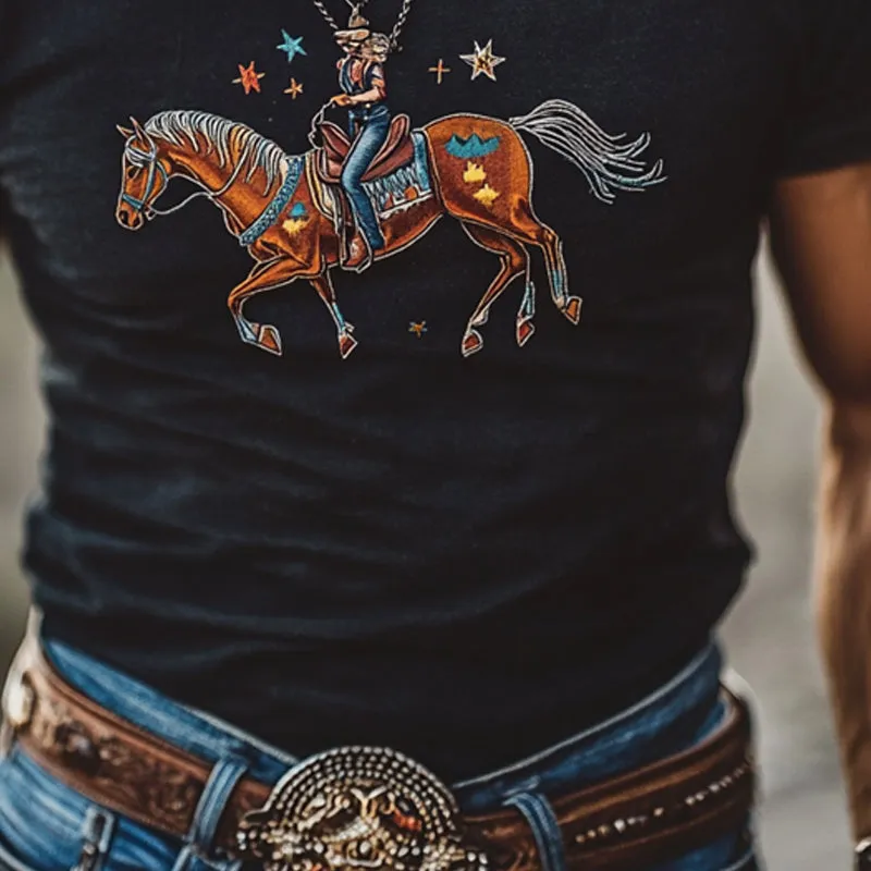 Men's Western Cowboy Style Printed Round Neck Short Sleeve T-Shirt MTA0307F2X sold by Manly product image thumbnail 4