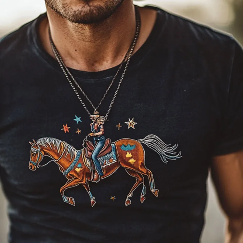 Men's Western Cowboy Style Printed Round Neck Short Sleeve T-Shirt MTA0307F2X sold by Manly product image thumbnail 3