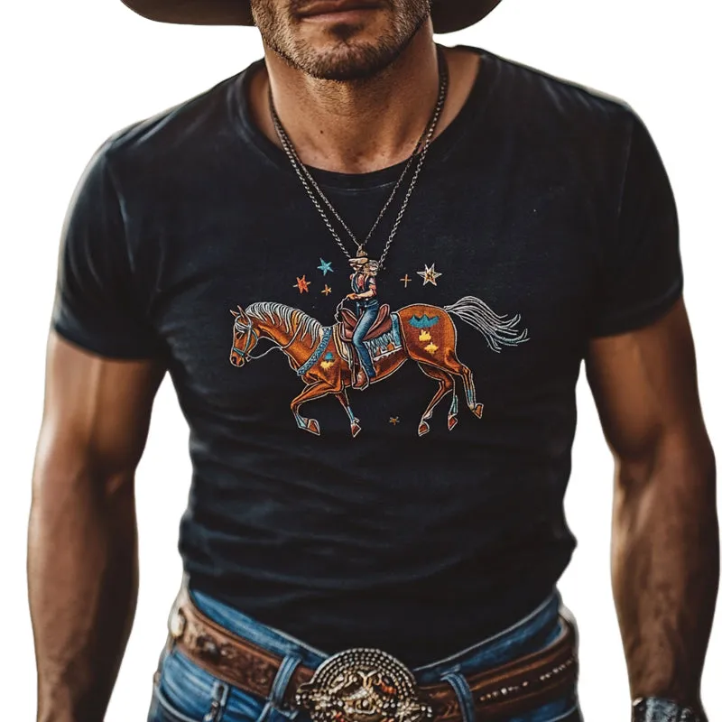 Men's Western Cowboy Style Printed Round Neck Short Sleeve T-Shirt MTA0307F2X sold by Manly