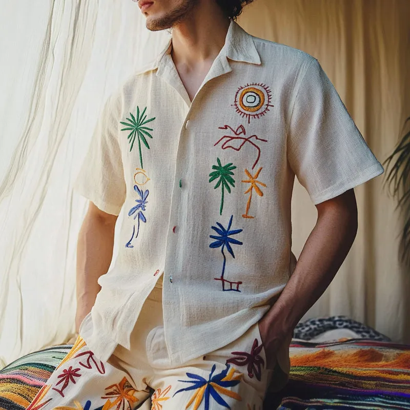 Men's Interesting Embroidered Cotton And Linen Short Sleeve Shirt MTA0312F4X sold by Manly product image thumbnail 2