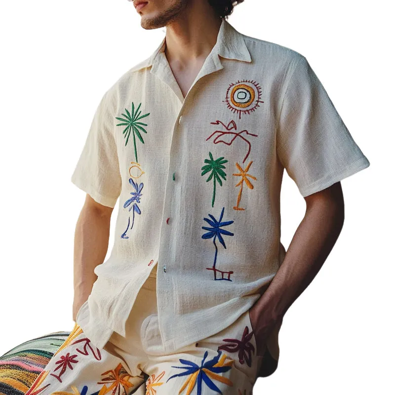 Men's Interesting Embroidered Cotton And Linen Short Sleeve Shirt MTA0312F4X sold by Manly