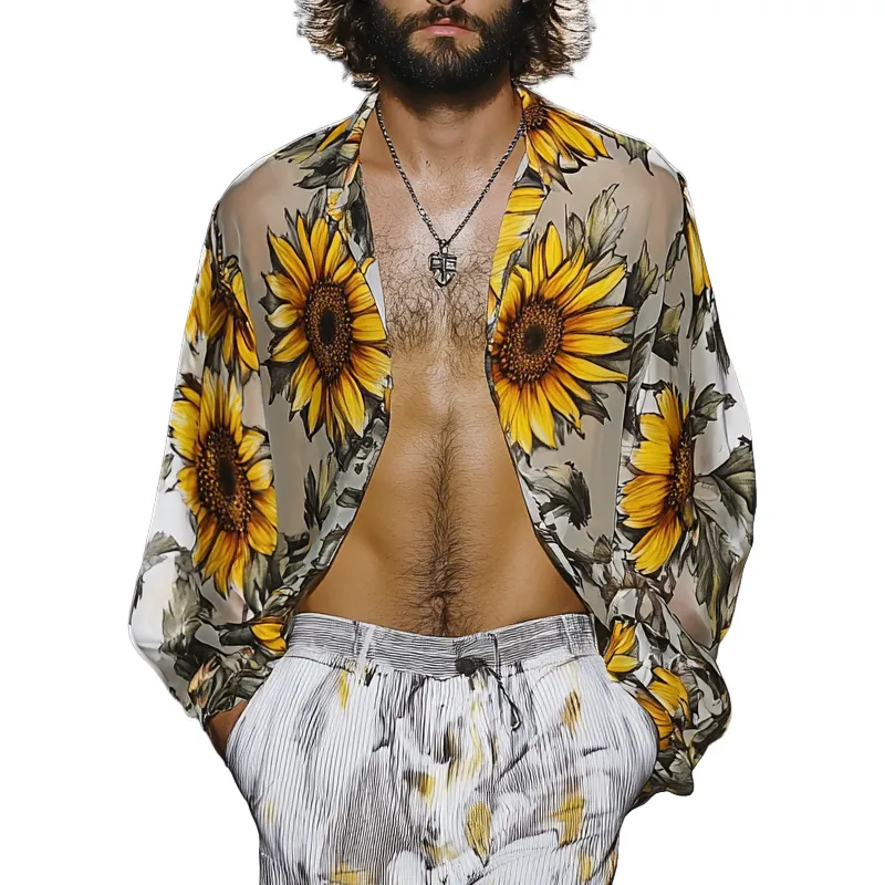 Men's Sunflower Print Long Sleeve Shirt MTA0676F7X sold by Manly
