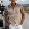 Men's Classic American Western Style Camouflage Cotton Blended Stitching Thin Suede Slim Short-sleeved Pearl Snap Shirt MTA0630F7K sold by Manly
