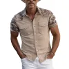 Men's Classic American Western Style Camouflage Cotton Blended Stitching Thin Suede Slim Short-sleeved Pearl Snap Shirt MTA0630F7K sold by Manly
