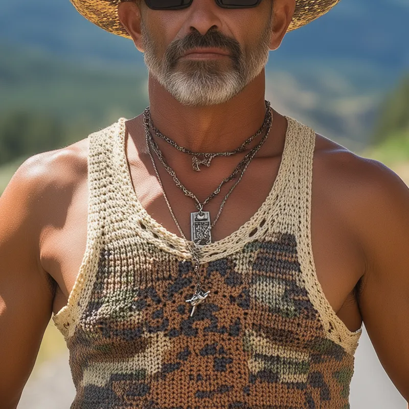 Men's Summer Fashion Casual American Western Tough Guy Style Camouflage Knitted Slim Tank Top MTA0662F5K sold by Manly product image thumbnail 4