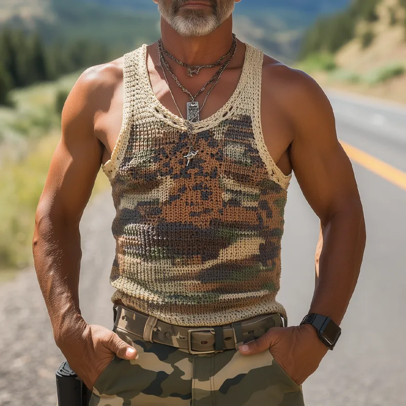 Men's Summer Fashion Casual American Western Tough Guy Style Camouflage Knitted Slim Tank Top MTA0662F5K sold by Manly product image thumbnail 2