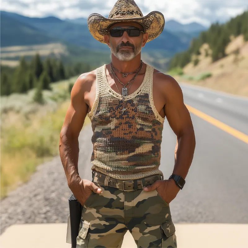Men's Summer Fashion Casual American Western Tough Guy Style Camouflage Knitted Slim Tank Top MTA0662F5K sold by Manly product image thumbnail 3