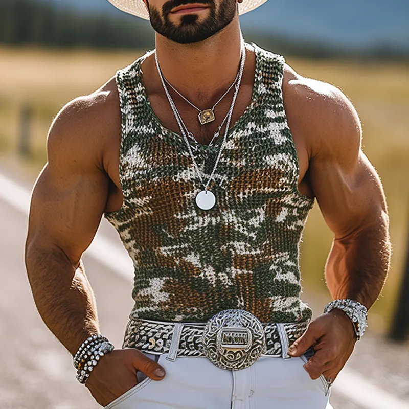 Men's Fashion Casual American Western Tough Camouflage Knitted Slim Tank Top MTA0655F1K sold by Manly product image thumbnail 2