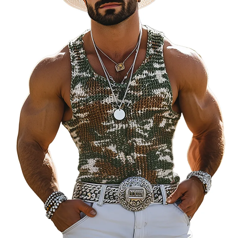 Men's Fashion Casual American Western Tough Camouflage Knitted Slim Tank Top MTA0655F1K sold by Manly