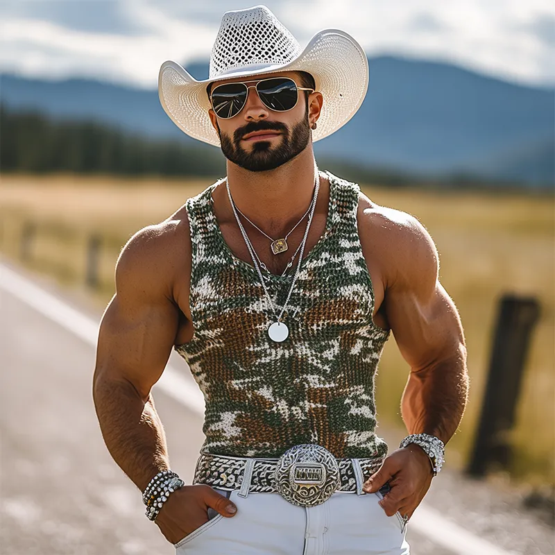 Men's Fashion Casual American Western Tough Camouflage Knitted Slim Tank Top MTA0655F1K sold by Manly product image thumbnail 3