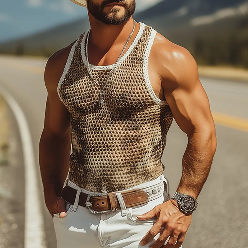 Men's Stylish American Western Tough Guy Style Camouflage Knitted Slim Tank Top MTA0618F2K sold by Manly product image thumbnail 2