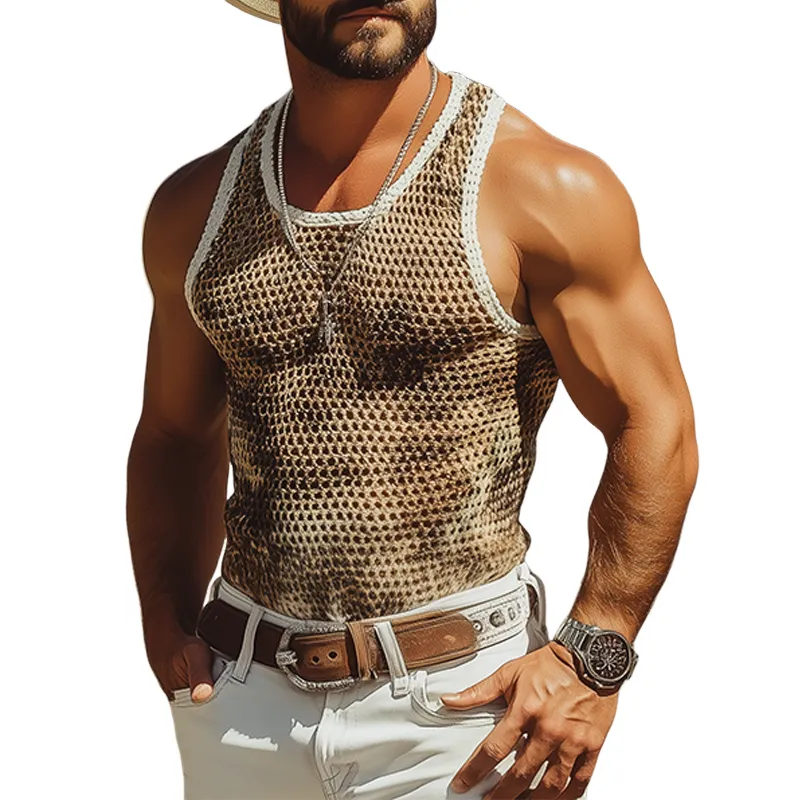 Men's Stylish American Western Tough Guy Style Camouflage Knitted Slim Tank Top MTA0618F2K sold by Manly