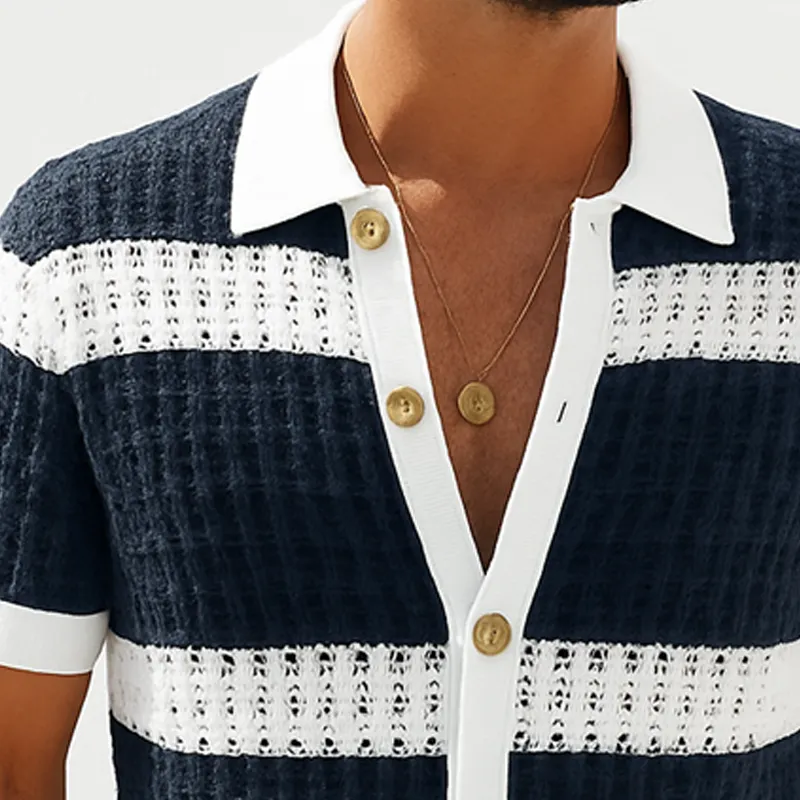 Men's Summer Business Striped Knitted Short Sleeve Shirt MTA0529F1U sold by Manly product image thumbnail 2