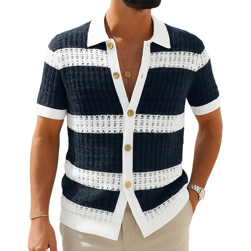 Men's Summer Business Striped Knitted Short Sleeve Shirt MTA0529F1U sold by Manly