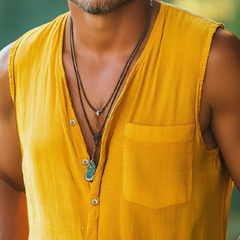 Men's Summer Comfortable Cotton And Linen Sleeveless Shirt MTA0612F0U sold by Manly product image thumbnail 4