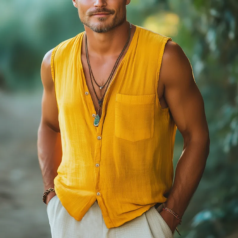 Men's Summer Comfortable Cotton And Linen Sleeveless Shirt MTA0612F0U sold by Manly product image thumbnail 2