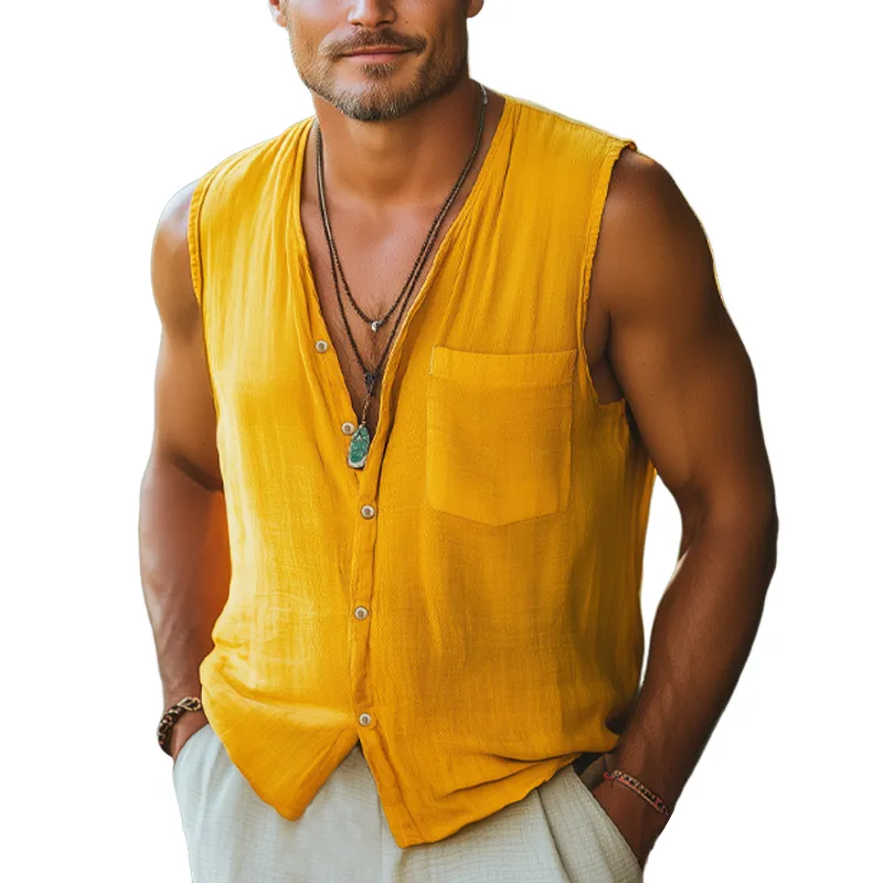 Men's Summer Comfortable Cotton And Linen Sleeveless Shirt MTA0612F0U sold by Manly