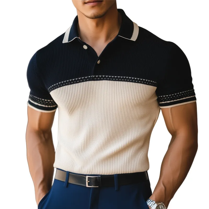 Men's Business Contrast Knitted Polo Neck Short Sleeve T-Shirt MTA0688F1U sold by Manly