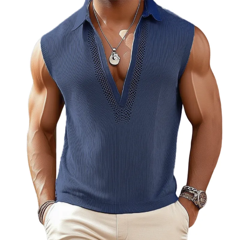 Men's Summer Deep V Neck Knitted Tank Top MTA0624F2U sold by Manly
