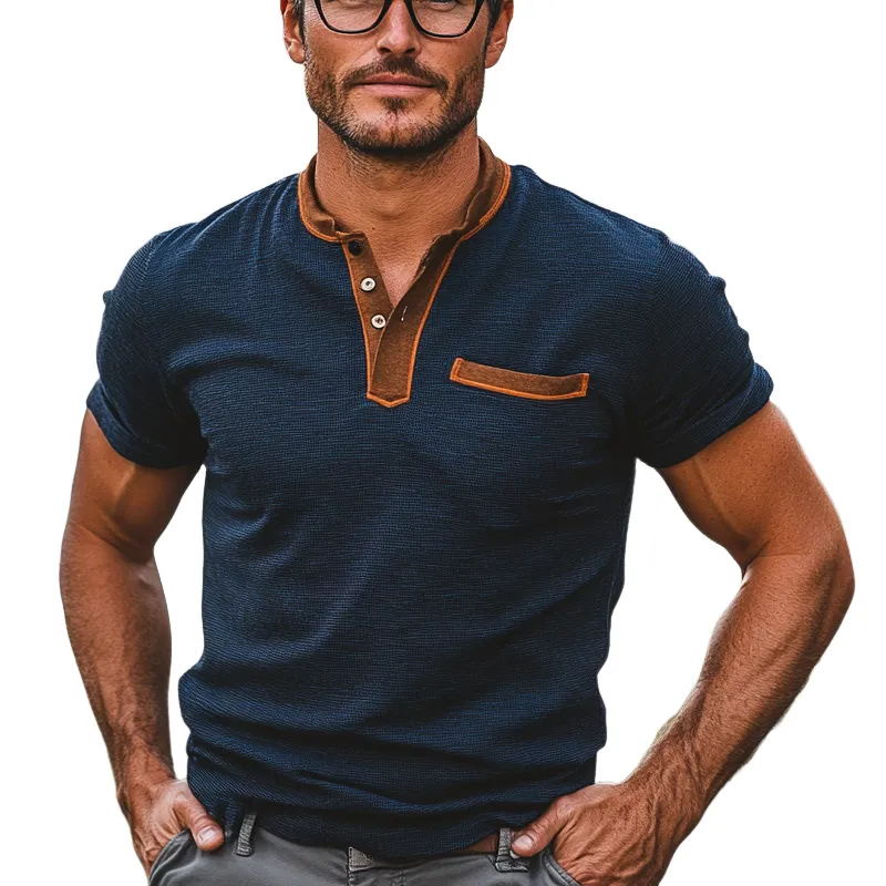 Men's Contrast Waffle Suede Short Sleeve Henley T-Shirt MTA0528F4X sold by Manly