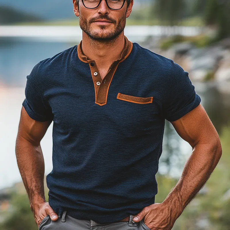 Men's Contrast Waffle Suede Short Sleeve Henley T-Shirt MTA0528F4X sold by Manly product image thumbnail 4