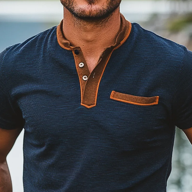 Men's Contrast Waffle Suede Short Sleeve Henley T-Shirt MTA0528F4X sold by Manly product image thumbnail 3