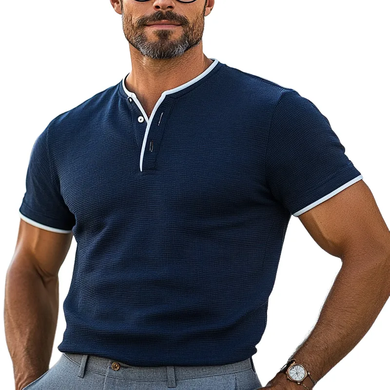 Men's Casual Waffle Short Sleeve Henley T-Shirt MTA0541F8X sold by Manly