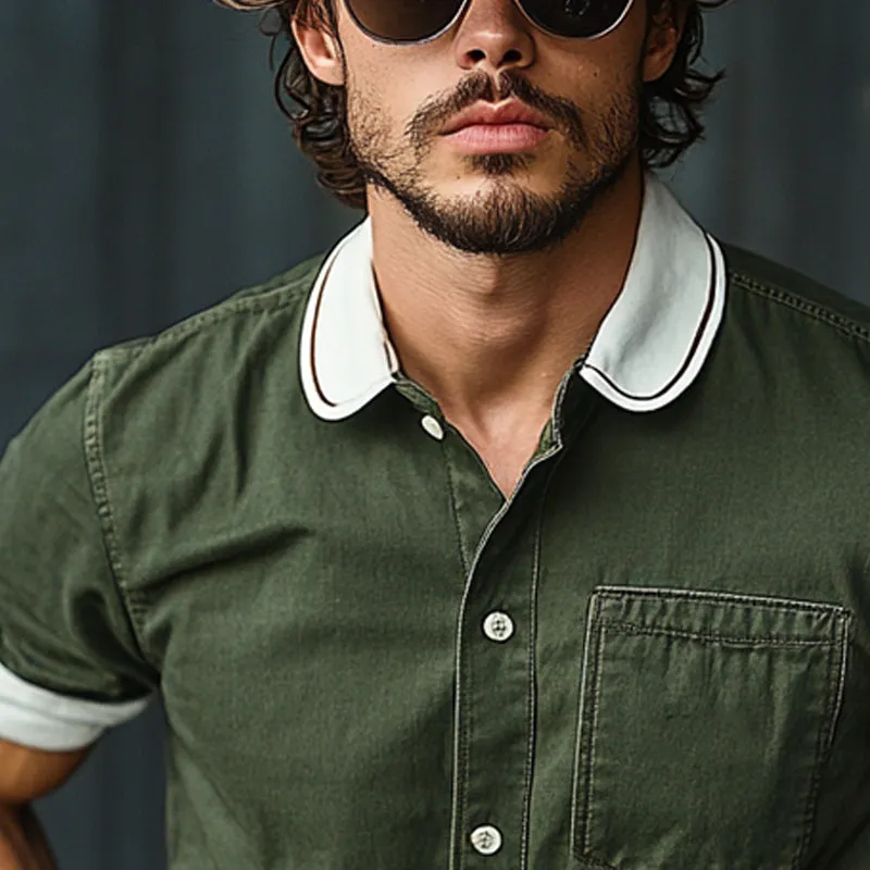 Men's Casual Cotton Contrast Color Short Sleeve Shirt MTA0349F8X sold by Manly product image thumbnail 3