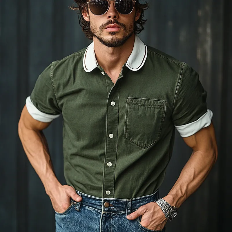 Men's Casual Cotton Contrast Color Short Sleeve Shirt MTA0349F8X sold by Manly product image thumbnail 2