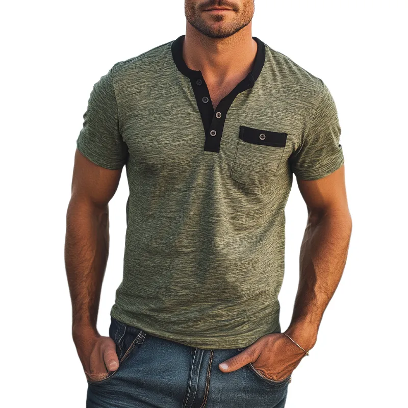 Men's Casual Cotton Blend Short Sleeve Henley T-Shirt MTA0520F6X sold by Manly