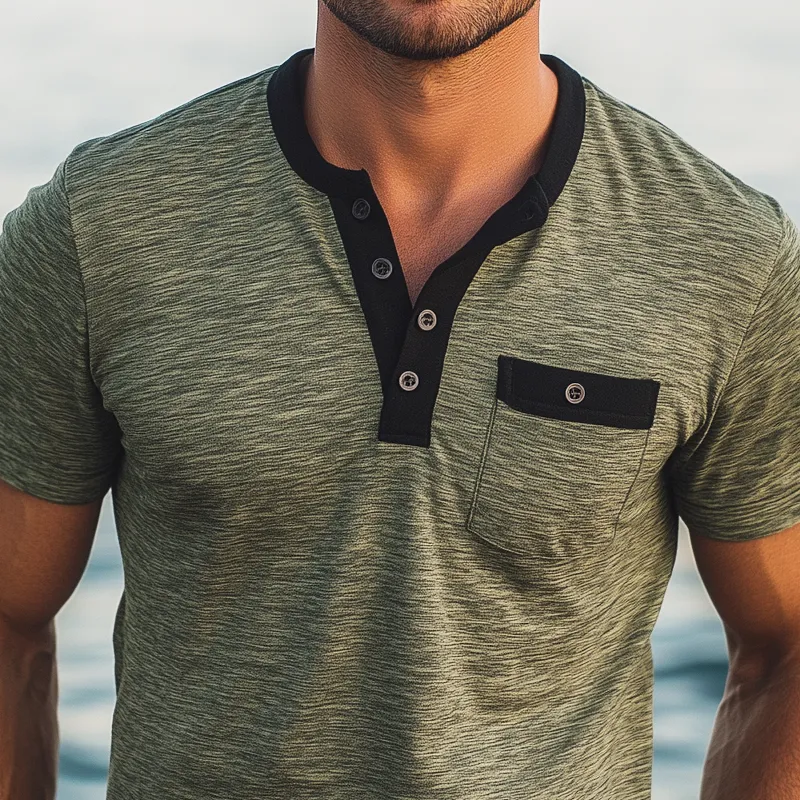 Men's Casual Cotton Blend Short Sleeve Henley T-Shirt MTA0520F6X sold by Manly product image thumbnail 2