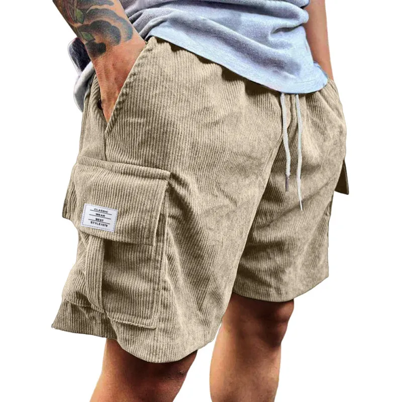 Men's Solid Corduroy Elastic Waist Cargo Shorts MTA0364F6X sold by Manly