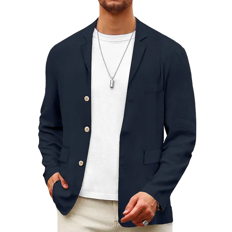 Men's Solid Color Cotton And Linen Single-Breasted Blazer MTA0316F4X sold by Manly product image thumbnail 3