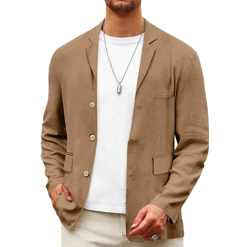 Men's Solid Color Cotton And Linen Single-Breasted Blazer MTA0316F4X sold by Manly