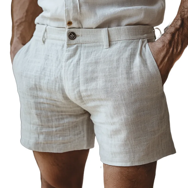 Men's Casual Comfort Breathable Solid Color Linen Slim Suit Shorts MTA0531F4M sold by Manly