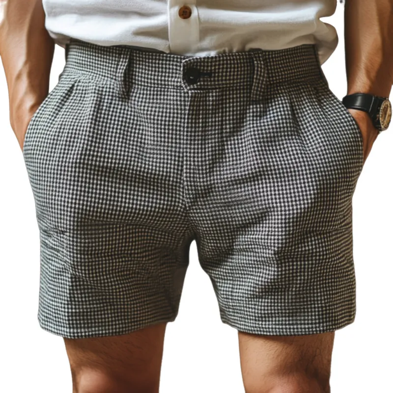 Men's Fashion Breathable Houndstooth Pattern Slim Fit Suit Shorts MTA0578F3M sold by Manly