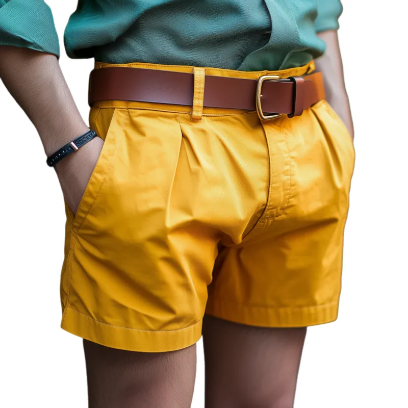 Men's Casual Comfort Breathable Solid Color Cotton Slim Suit Shorts (Belt Excluded) MTA0569F0M sold by Manly
