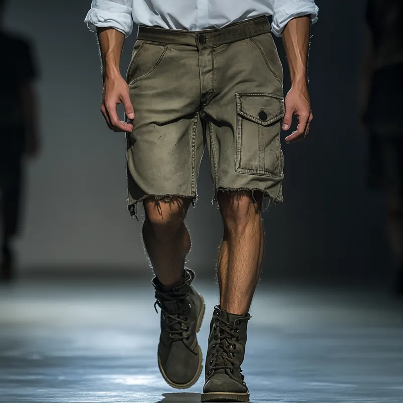 Men's Casual Outdoor Washed Distressed Multi-pocket Loose Breathable Denim Cargo Shorts MTA0614F2M sold by Manly product image thumbnail 3