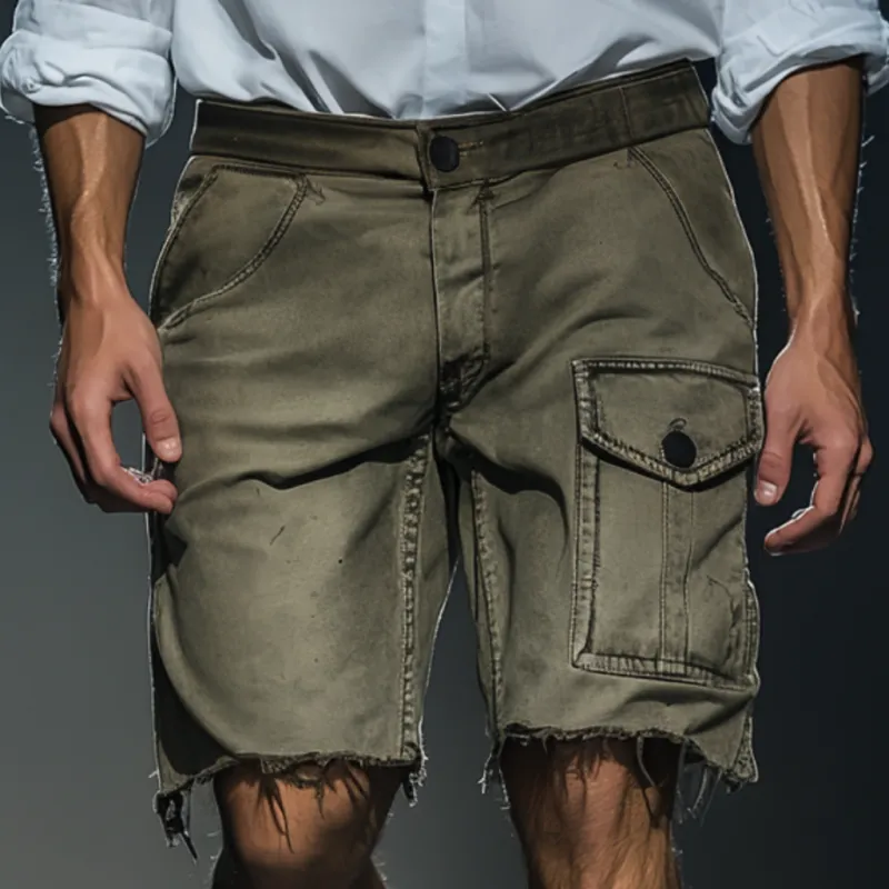 Men's Casual Outdoor Washed Distressed Multi-pocket Loose Breathable Denim Cargo Shorts MTA0614F2M sold by Manly product image thumbnail 2