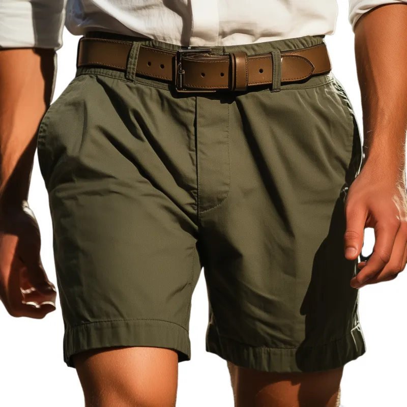 Men's Casual Breathable Solid Color Cotton Loose Cargo Shorts (Belt Excluded) MTA0685F7M sold by Manly