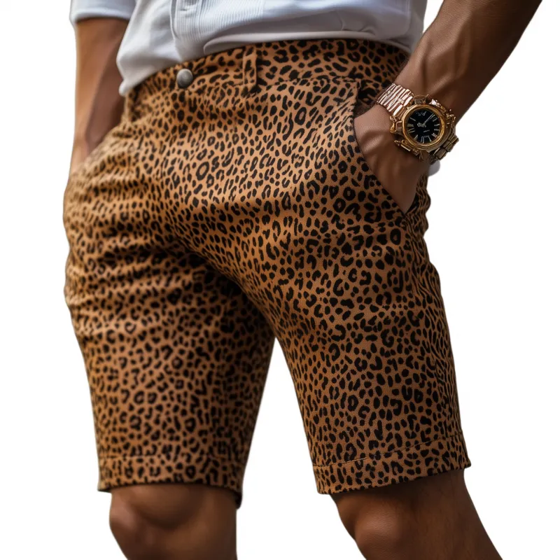 Men's Fashion Cotton Leopard Print Slim Fit Suit Shorts MTA0654F1M sold by Manly