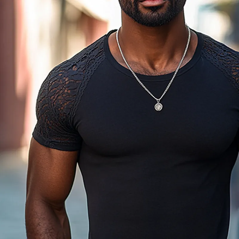 Men's Solid Color Slim Fit Lace Raglan Short Sleeve T-shirt MTA0636F9Y sold by Manly product image thumbnail 3