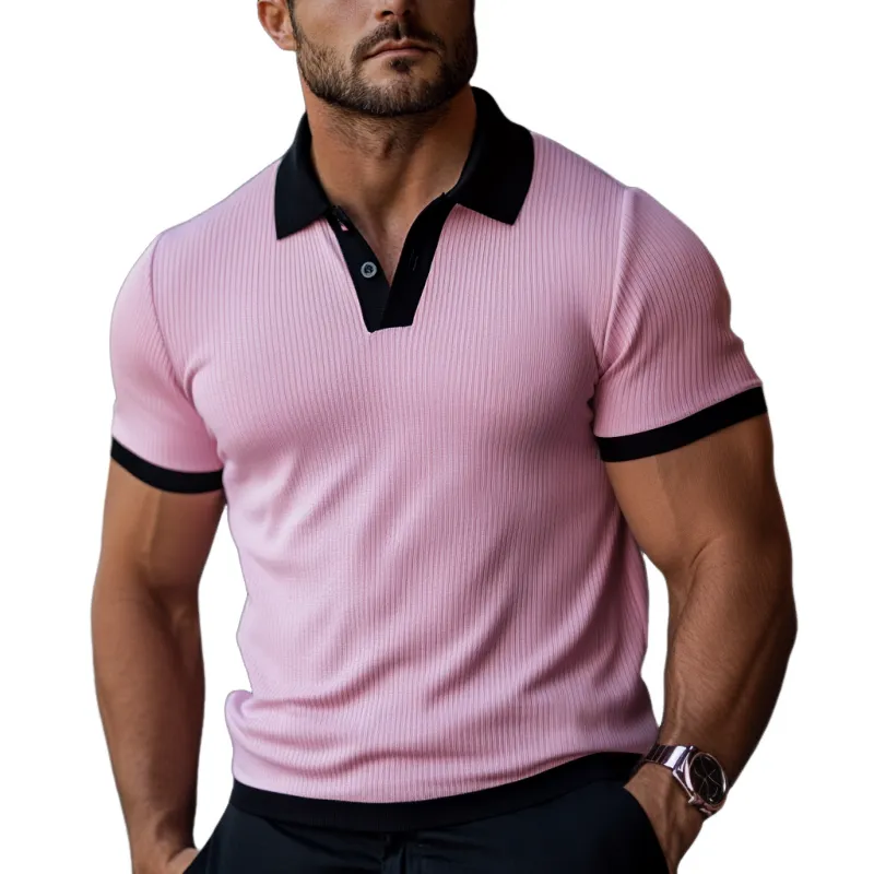 Men's Skin-friendly Ottoman Rib Colorblock Slim Fit Polo Shirt MTA0653F6Y sold by Manly