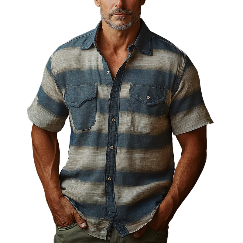 Men's Summer Fashion Stripe Printed Polyester Blend Short Sleeve Shirt MTA0626F0P sold by Manly