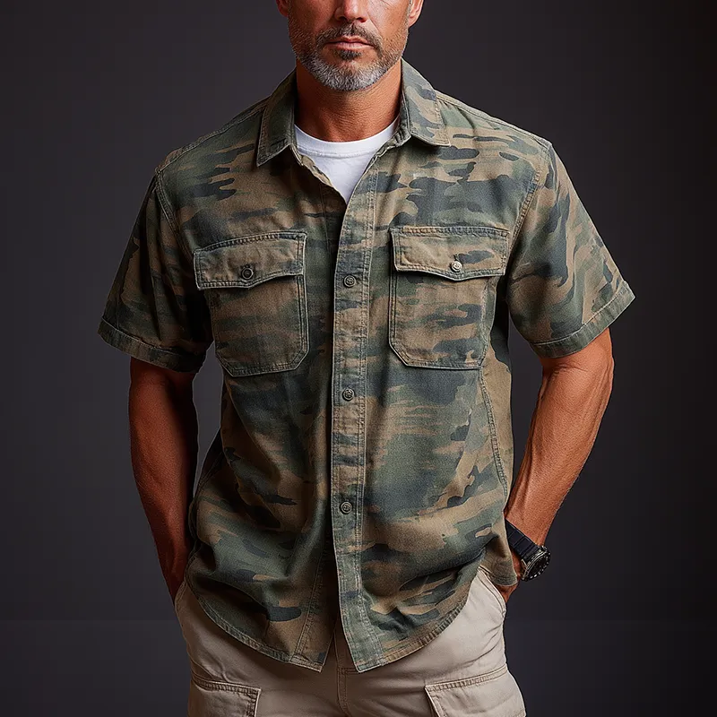 Men's Summer Fashion Camouflage Washed Denim Short Sleeve Shirt MTA0564F8P sold by Manly product image thumbnail 2