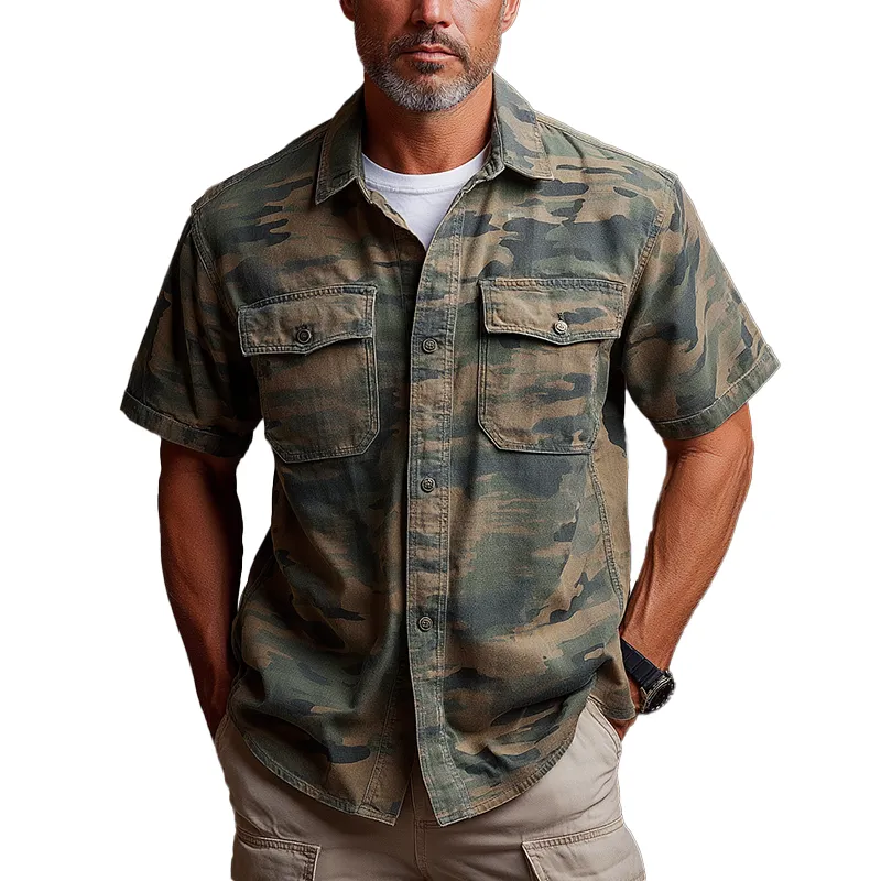 Men's Summer Fashion Camouflage Washed Denim Short Sleeve Shirt MTA0564F8P sold by Manly