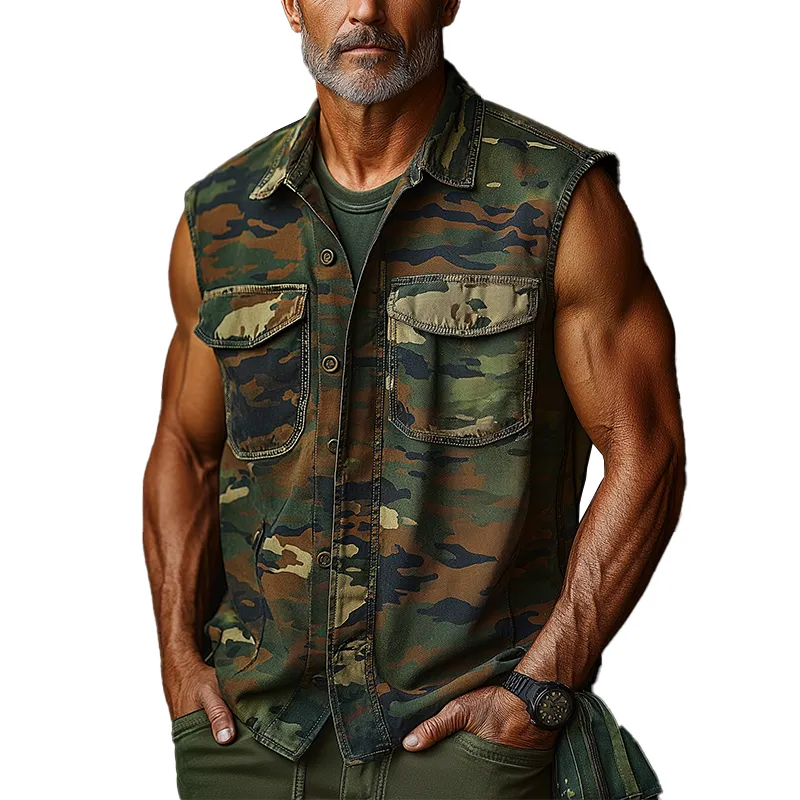 Men's Summer Fashion Camouflage Washed Denim Sleeveless Shirt MTA0558F9P sold by Manly