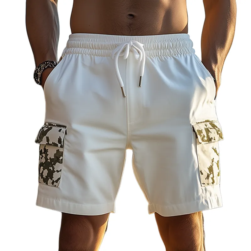 Men's Classic Casual Outdoor Resort Cotton Blended Pocket Stitching Camouflage Elastic Waist Cargo Shorts MTA0454F4K sold by Manly