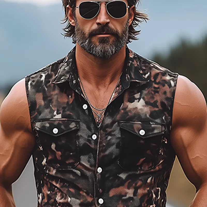 Men's Classic Vintage American Western Camouflage Cotton Blend Multi-Pocket Slim Fit Pearl Snap Sleeveless Shirt MTA0567F7K sold by Manly product image thumbnail 4